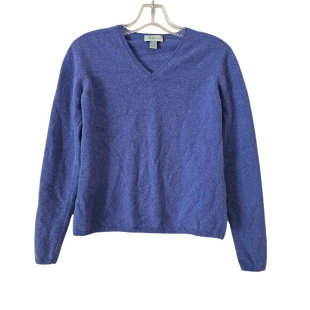 Geneva Cashmere Sweater Womens Medium Purple Blue V-Neck Long Sleeve preppy